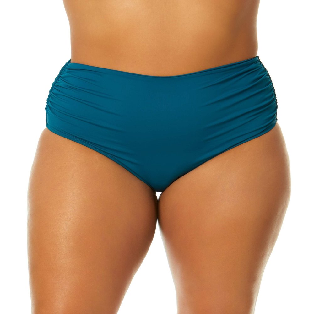 Anne Cole Plus Size High-Waist Shirred Bottoms Deep Sea Blue 22W
