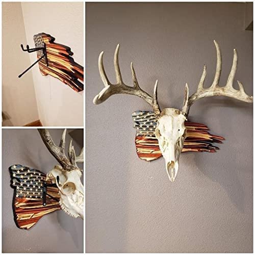 European Trophy Mount Plaque Skull Hanger Kit, USA Flag Game Display Wooden Deer Hanger Base Wall Mount and Mount Taxidermy Antlers Skull Home Outdoor Decor