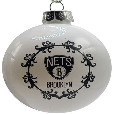 Licensed NBA Large 3-1/4" Classic White Glass Ball Ornament, Sports Collectors Series (Brooklyn Nets)