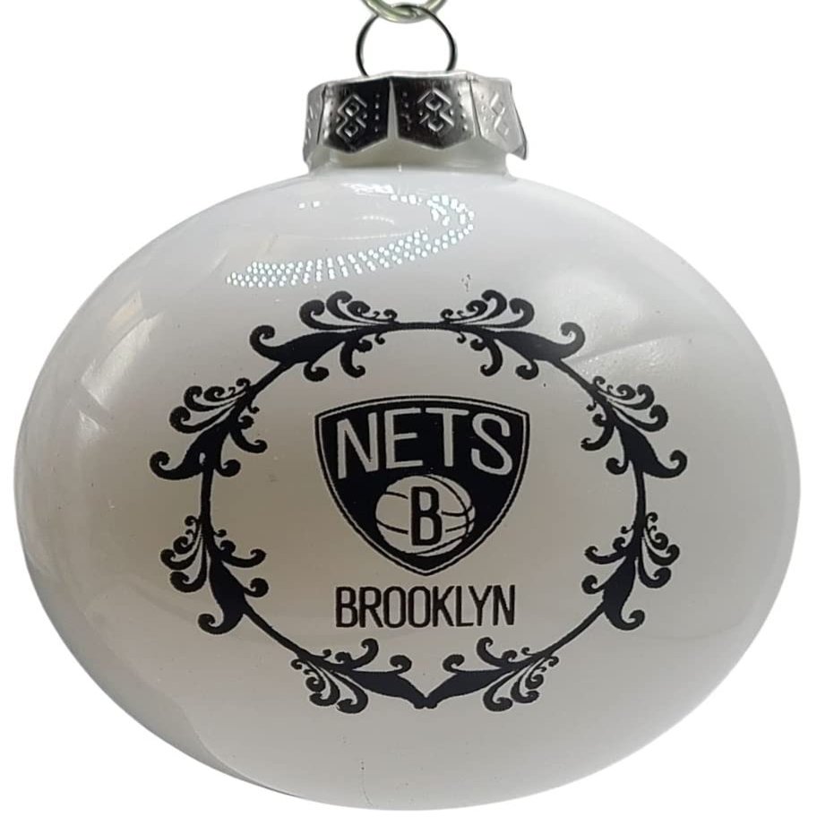 Licensed NBA Large 3-1/4" Classic White Glass Ball Ornament, Sports Collectors Series (Brooklyn Nets)