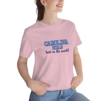 fits UNC Chapel Hill - Carolina Girls, Best in The World - Unisex Jersey Short Sleeve Tee (Colors: Baby Blue, Sizes: 3XL)