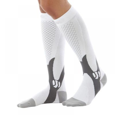 Sport Compression Socks Men & Women, 20-30 mmHg Graduated Knee High Stocking for Running Marathon, Basketball, Varicose Veins, Nursing L/XL- WHITE