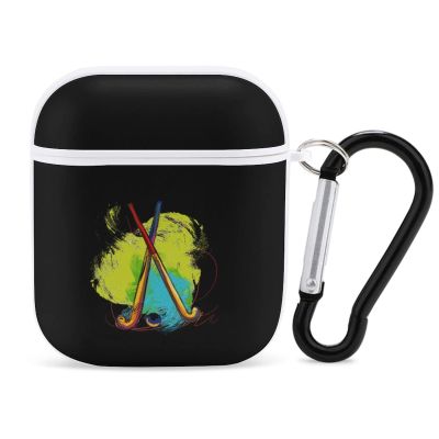 Field Hockey Headphone Case Cover Protective Hard Case Carrying Case with Keychain Compatible with AirPods