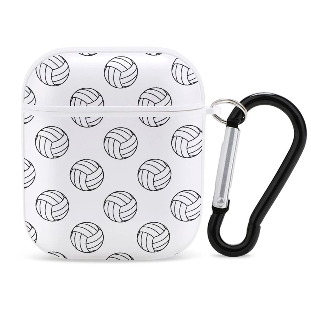 Black and White Volleyball Balls Headphone Case Cover Protective Hard Case Carrying Case with Keychain Compatible with AirPods
