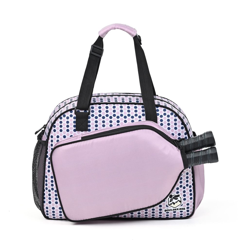 Boulder Bee Pickleball Bags, PickleBall Tote Bag for Women, Womens Hand/Shoulder Gym Bag w Water Bottle Holder, With Pickleball Racquet/Paddle Holder (Pink Done)