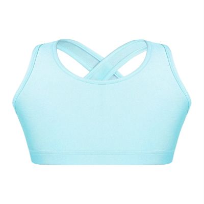 Hedmy Kids Girls Stretch Sports Bra Girls Training Bra Crop Tank Top Cami for Children Racer Back Top Vest Light Blue 6 Years