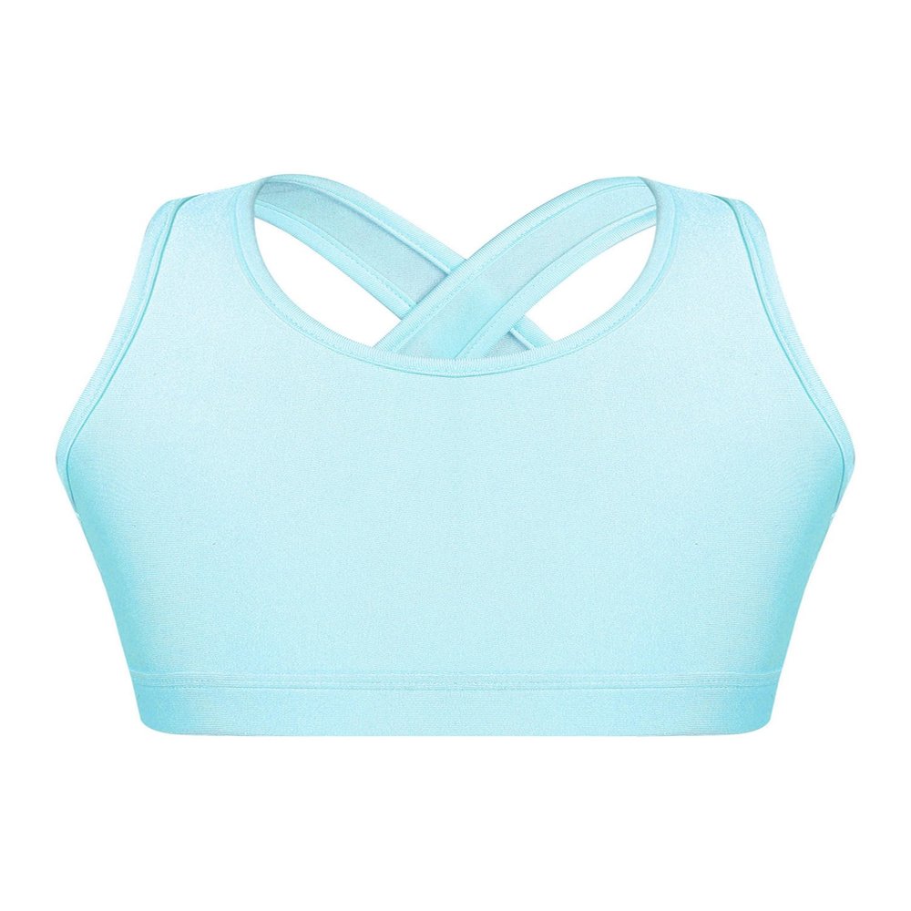 Hedmy Kids Girls Stretch Sports Bra Girls Training Bra Crop Tank Top Cami for Children Racer Back Top Vest Light Blue 6 Years