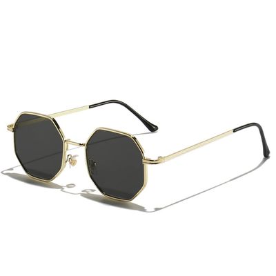 HCHES Polygon Sunglasses Men Vintage Octagon Metal Sunglasses Women Goggle Sun Glasses Men Gafas De Sol UV400,C01 Gold Black,One size