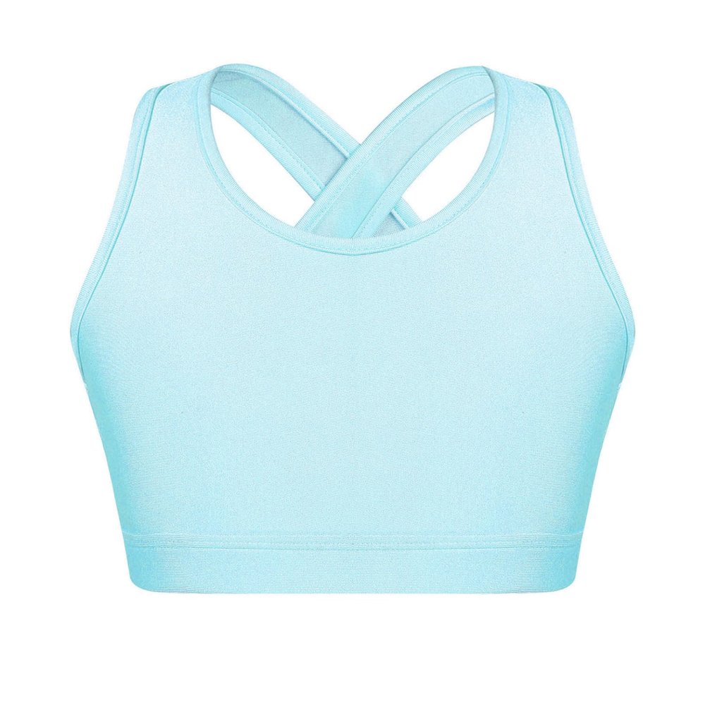 Moggemol Kids Girls Basic Sports Bra Sleeveless Crisscross Keyhole Back Crop Top for Dance/Yoga/Running Lightblue 14