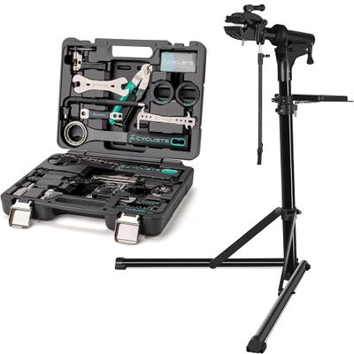 CXWXC Bicycle Repair Stand Height Adjustable + 27 Piece Bike Tool Kit Set