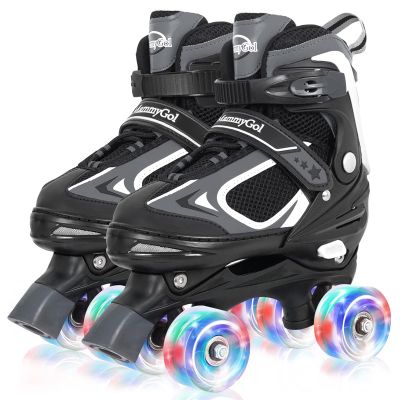 MammyGol Roller Skates for Boys Girls, 4 Sizes Adjustable Quad Skates for Kids with All Light up Wheels, Full Protection for Toddler's Indoor and Outdoor Play Black Size 10C 11C 12C 13C