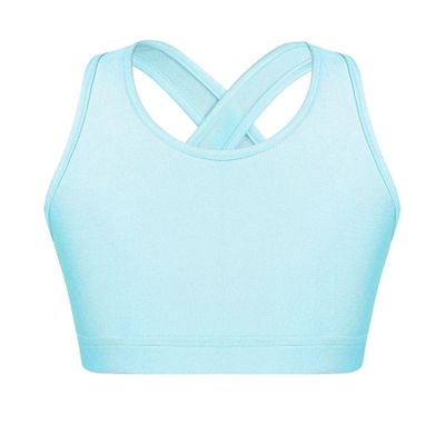 Moggemol Kids Girls Basic Sports Bra Sleeveless Crisscross Keyhole Back Crop Top for Dance/Yoga/Running Lightblue 8