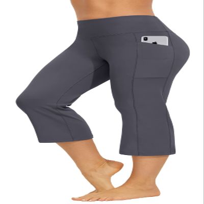 AFITNE Capri Pants for Women Bootcut Yoga Pants with Pockets High Waisted Flare Workout Bootleg Yoga Crop Flared Athletic Gym Pants Grey - S