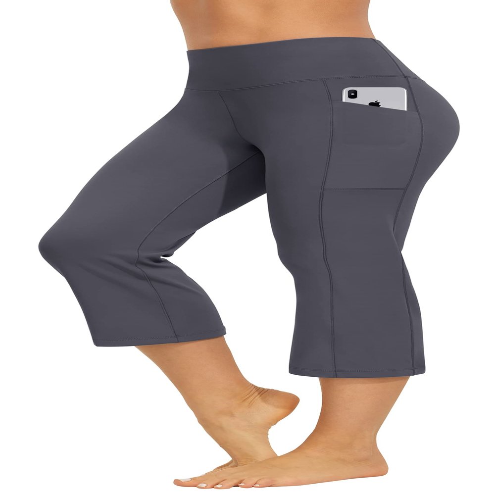 AFITNE Capri Pants for Women Bootcut Yoga Pants with Pockets High Waisted Flare Workout Bootleg Yoga Crop Flared Athletic Gym Pants Grey - S
