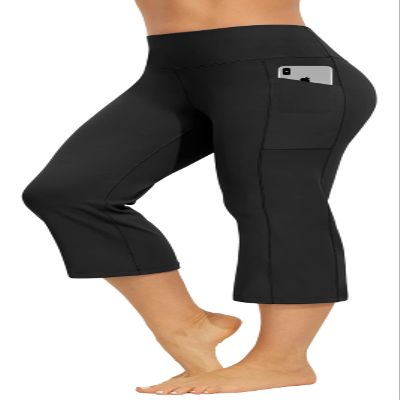AFITNE Capri Pants for Women Bootcut Yoga Pants with Pockets High Waisted Flare Workout Bootleg Yoga Crop Flared Athletic Gym Pants Black - S