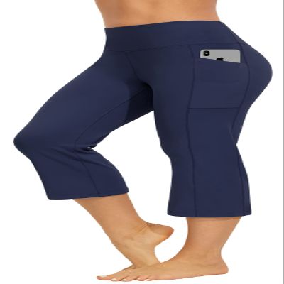 AFITNE Capri Pants for Women Bootcut Yoga Pants with Pockets High Waisted Flare Workout Bootleg Yoga Crop Flared Athletic Gym Pants Navy Blue - XL