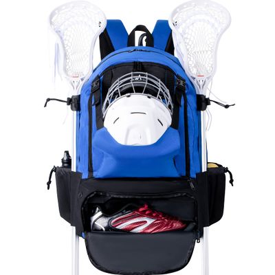 GoHimal Lacrosse Bag Extra Large Lacrosse Backpack with Two Stick Holder (Black-Blue)