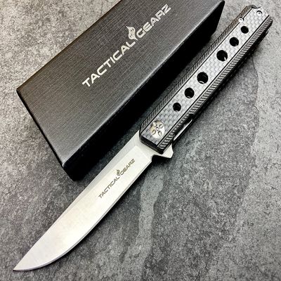TACTICAL GEARZ Pocket Folding Knife For EDC, Carbon Fiber Handle, D2 Steel Blade, Includes Sheath (Torus)