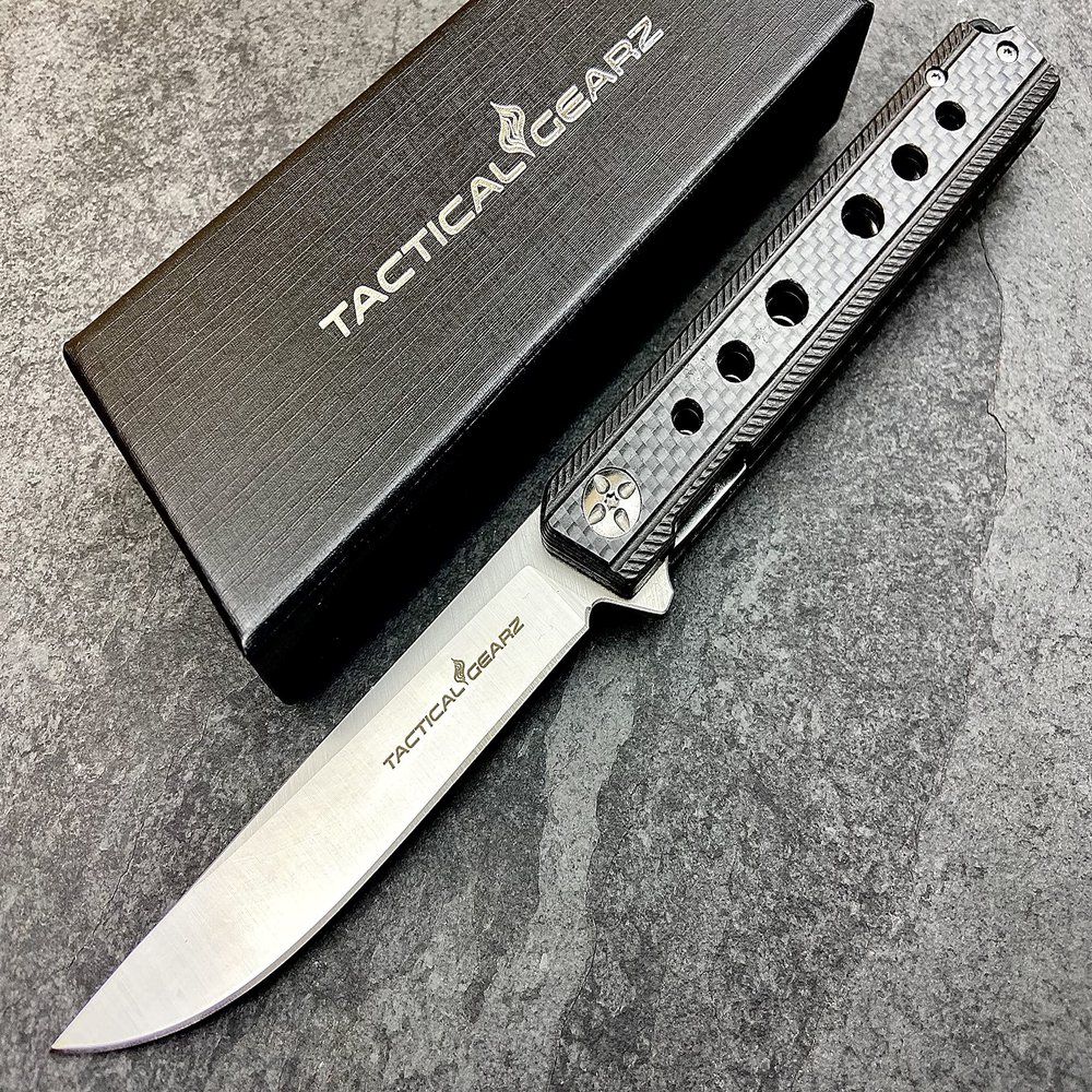 TACTICAL GEARZ Pocket Folding Knife For EDC, Carbon Fiber Handle, D2 Steel Blade, Includes Sheath (Torus)