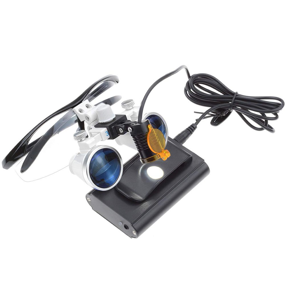 DOC.ROYAL 004 3.5X 420mm Loupes manifying Glasses White Cone+ 3W Head Lamp Filter with Cloths Bag (BLSCK)