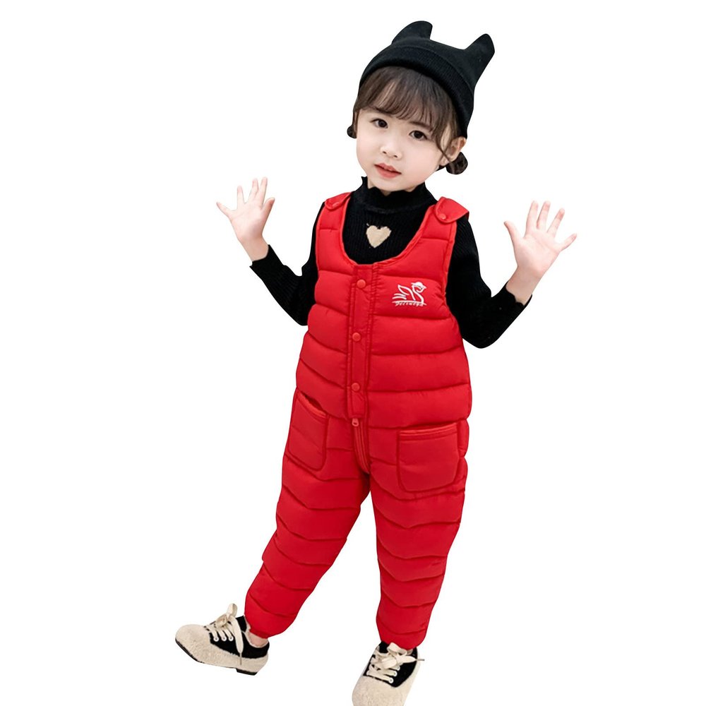 Baby Toddlers Snow Bib Overalls Winter Warm Pants Thicken Skiing Bibs for Girls & Boys 1-5 Years (Red, 2-3 Years)