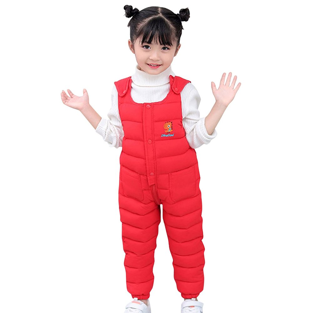 Kids Snow Bib Overalls Winter Warm Snow Pants Insulated Skiing Bibs for Girls & Boys 1-5 Years (Red, 6-12 Months)