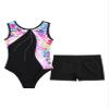 YEAHDOR Girls Dance Leotard Shiny Metallic Patchwork Gymnastic Leotard with Shorts Set 4-16Y Colorful Heart 3-4 Years view 3