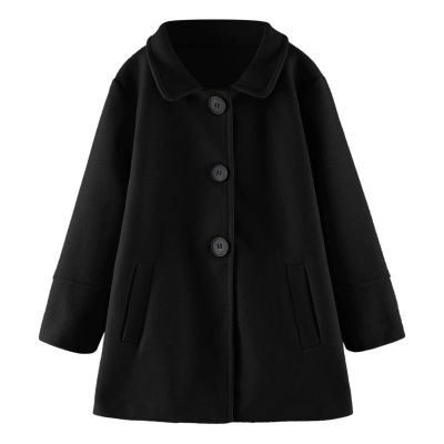Girls' Long Cardigan Coat, Toddler Girls Coat Winter Windproof Thicken Jacket Kids Warm Fleece (Black-D, 1-2 Years)