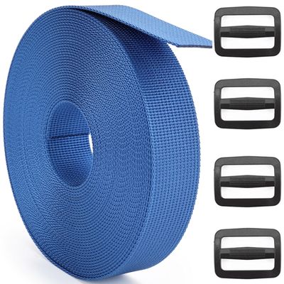 DEYACE 2 Inch Nylon Webbing Strap with Plastic Tri-Glide Slide Clips, 10 25 50 Yards Heavy Duty Nylon Strapping for Indoor or Outdoor Gear, DIY Crafting, Repairing (Blue, 2" x 50 Yards)