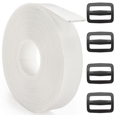 DEYACE 2 Inch Nylon Webbing Strap with Plastic Tri-Glide Slide Clips, 10 25 50 Yards Heavy Duty Nylon Strapping for Indoor or Outdoor Gear, DIY Crafting, Repairing (White, 2" x 50 Yards)