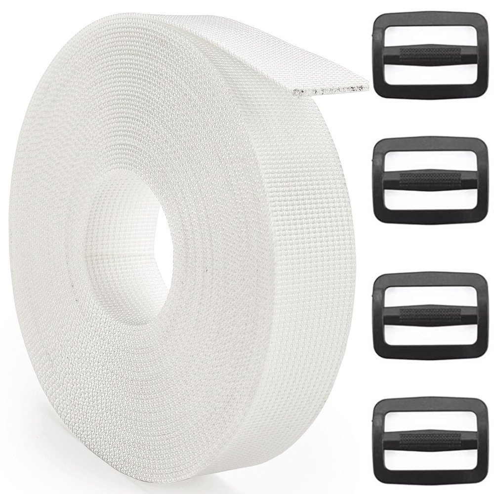 DEYACE 2 Inch Nylon Webbing Strap with Plastic Tri-Glide Slide Clips, 10 25 50 Yards Heavy Duty Nylon Strapping for Indoor or Outdoor Gear, DIY Crafting, Repairing (White, 2" x 50 Yards)