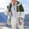 XUNRYAN Winter Coats Womens Fuzzy Faux-Fur Jackets Striped Zip Up Hoodies Long Sleeve Jacket Winter Fashion Colorblock Coats view 2