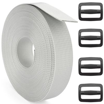 DEYACE 2 Inch Nylon Webbing Strap with Plastic Tri-Glide Slide Clips, 10 25 50 Yards Heavy Duty Nylon Strapping for Indoor or Outdoor Gear, DIY Crafting, Repairing (Gray, 2" x 50 Yards)