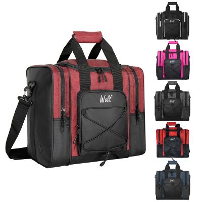 WOLT Bowling Ball Bag for Single Ball -Bowling Bag with Padded Holder, 2 Pockets Fit Shoes Up to Mens Size 14 and Accessories (healthyRed)