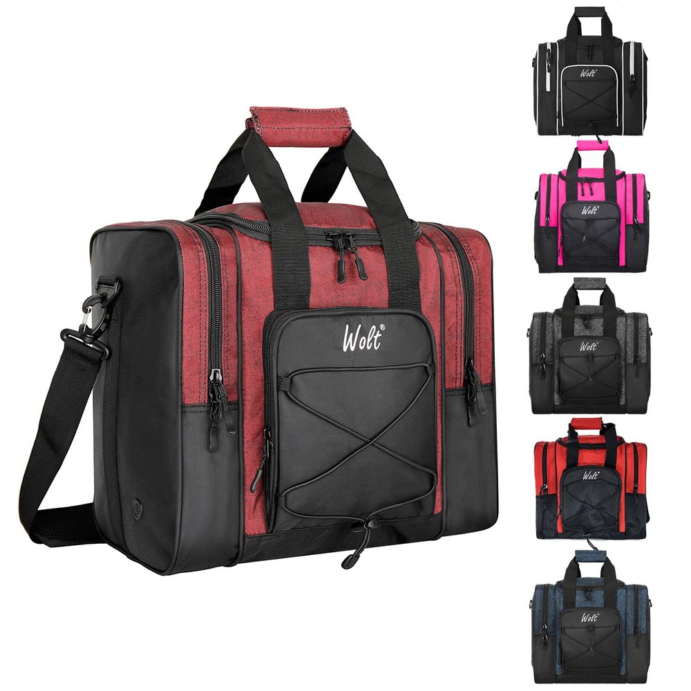 WOLT Bowling Ball Bag for Single Ball -Bowling Bag with Padded Holder, 2 Pockets Fit Shoes Up to Mens Size 14 and Accessories (healthyRed)