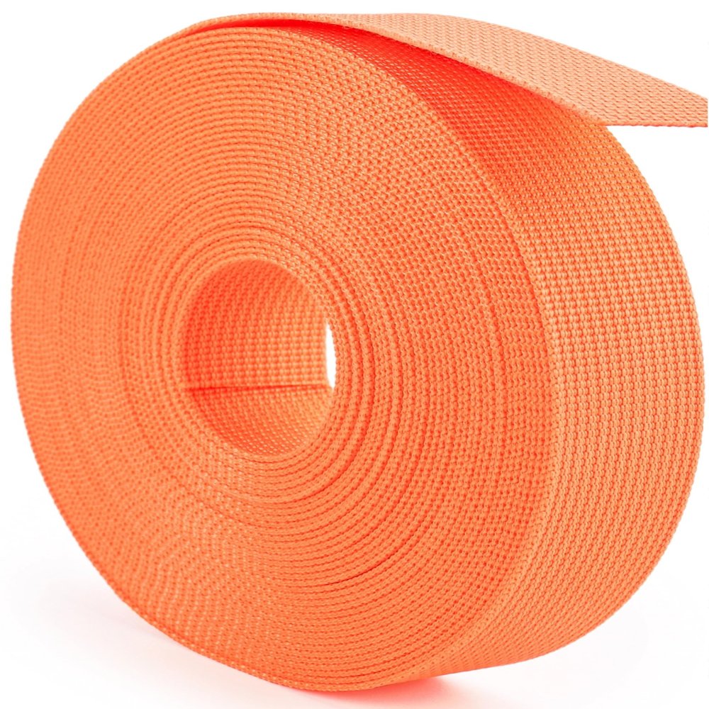 DEYACE 2 Inch Nylon Webbing Strap with Plastic Tri-Glide Slide Clips, 10 25 50 Yards Heavy Duty Nylon Strapping for Indoor or Outdoor Gear, DIY Crafting, Repairing (Orange, 2" x 50 Yards)