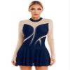 Freebily Women's Figure Ice Skating Dress Long Sleeve Shiny Rhinestones Roller Skating Lyrical Dance Costume #Navy Blue_F Large view 1