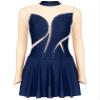 Freebily Women's Figure Ice Skating Dress Long Sleeve Shiny Rhinestones Roller Skating Lyrical Dance Costume #Navy Blue_F Large view 3