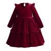 Baby Girls Toddler Velvet Dress Ruffle Long Sleeve Princess Pageant Christmas Party Wedding Dresses Tutu Gown Fall Winter Clothes Kids Birthday Holiday Playwear Dresses Outfit Wine Red 6-7 Years view 1