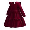 Baby Girls Toddler Velvet Dress Ruffle Long Sleeve Princess Pageant Christmas Party Wedding Dresses Tutu Gown Fall Winter Clothes Kids Birthday Holiday Playwear Dresses Outfit Wine Red 6-7 Years view 2