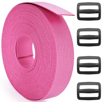 DEYACE 2 Inch Nylon Webbing Strap with Plastic Tri-Glide Slide Clips, 10 25 50 Yards Heavy Duty Nylon Strapping for Indoor or Outdoor Gear, DIY Crafting, Repairing (Pink, 2" x 50 Yards)