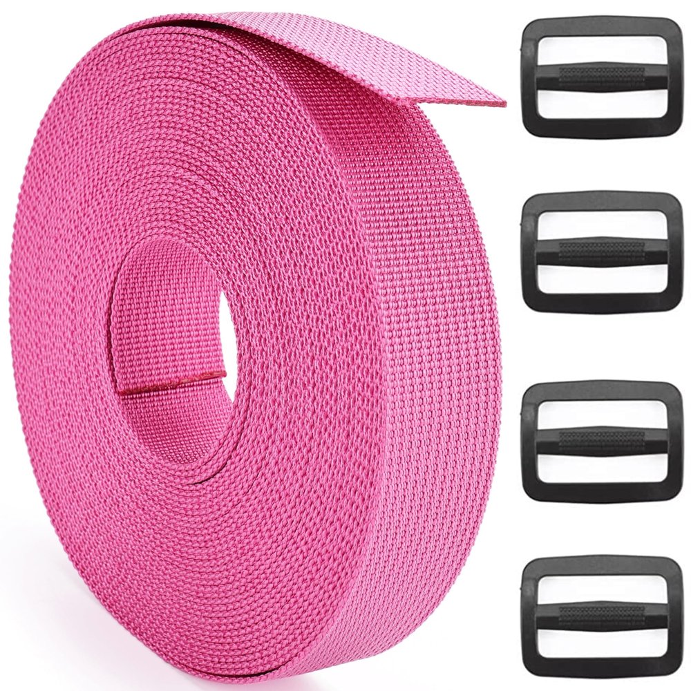 DEYACE 2 Inch Nylon Webbing Strap with Plastic Tri-Glide Slide Clips, 10 25 50 Yards Heavy Duty Nylon Strapping for Indoor or Outdoor Gear, DIY Crafting, Repairing (Pink, 2" x 50 Yards)