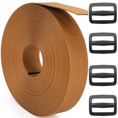 DEYACE 2 Inch Nylon Webbing Strap with Plastic Tri-Glide Slide Clips, 10 25 50 Yards Heavy Duty Nylon Strapping for Indoor or Outdoor Gear, DIY Crafting, Repairing (Brown, 2" x 50 Yards)