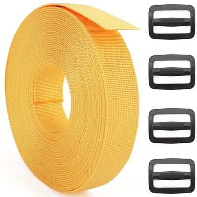DEYACE 2 Inch Nylon Webbing Strap with Plastic Tri-Glide Slide Clips, 10 25 50 Yards Heavy Duty Nylon Strapping for Indoor or Outdoor Gear, DIY Crafting, Repairing (Yellow, 2" x 50 Yards)