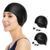 Silicone 3D Ear Protection Swim Cap - Latex-Free Non-Slip Waterproof for Long Hair/Thin Braids, Chlorine Resistant Tear-Resistant for Competitive Swimming, Comes with Ear Plugs & Nose Clip view 1