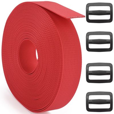 DEYACE 2 Inch Nylon Webbing Strap with Plastic Tri-Glide Slide Clips, 10 25 50 Yards Heavy Duty Nylon Strapping for Indoor or Outdoor Gear, DIY Crafting, Repairing (Red, 2" x 50 Yards)