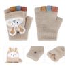 Ibluelover Kids Convertible Fingerless Gloves Cat Bunny Knit Flap Cover Mittens Half Finger Stretchy Mitten Glove for Girls Boys 8-10Y view 2