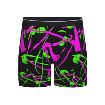 Glow In Dark Splatter Neon Men'S Boxer Brief Long Leg Underwear Fashion Briefs For Men Adult Teens