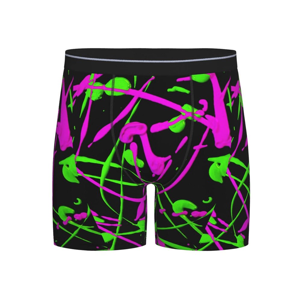 Glow In Dark Splatter Neon Men'S Boxer Brief Long Leg Underwear Fashion Briefs For Men Adult Teens