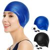 Silicone 3D Ear Protection Swim Cap - Latex-Free Non-Slip Waterproof for Long Hair/Thin Braids, Chlorine Resistant Tear-Resistant for Competitive Swimming, Comes with Ear Plugs & Nose Clip view 1